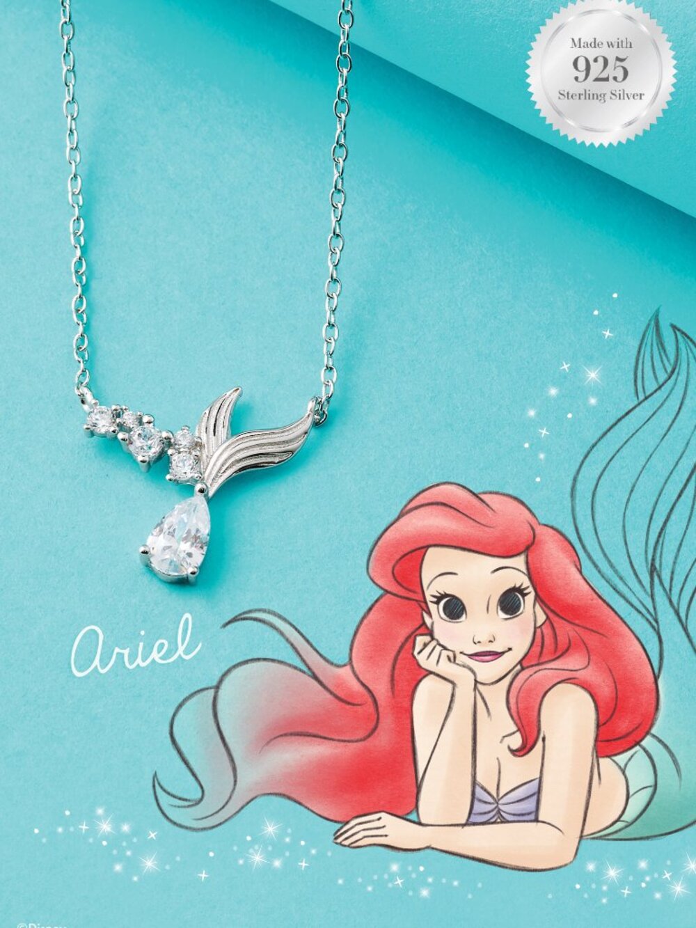 Disney Princess Ariel Mermaid Necklace, 925 Sterling Silver Charmed Aroma